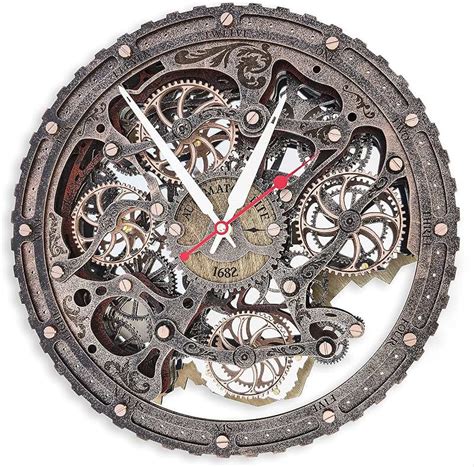 mechanical wall clock with moving gears